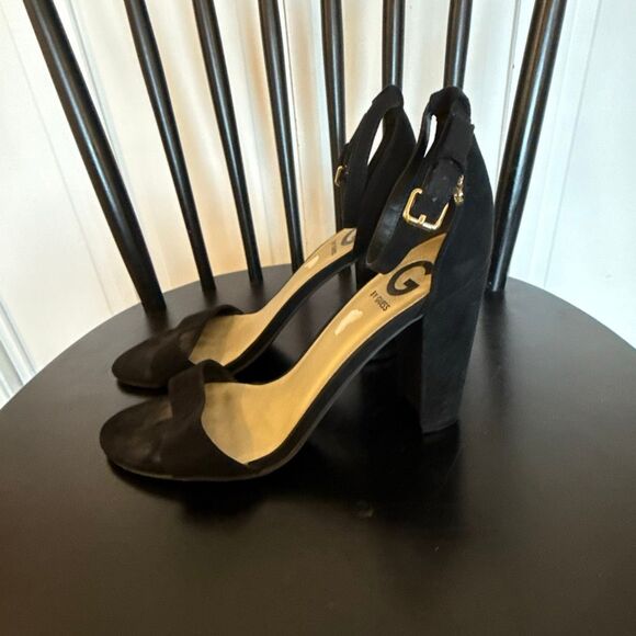 Guess suede black block heel strappy sandals 8.5 - Picture 6 of 11